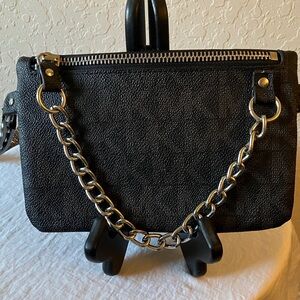 Michael Kors: Black Belt Bag- Silver Tone Chain- S